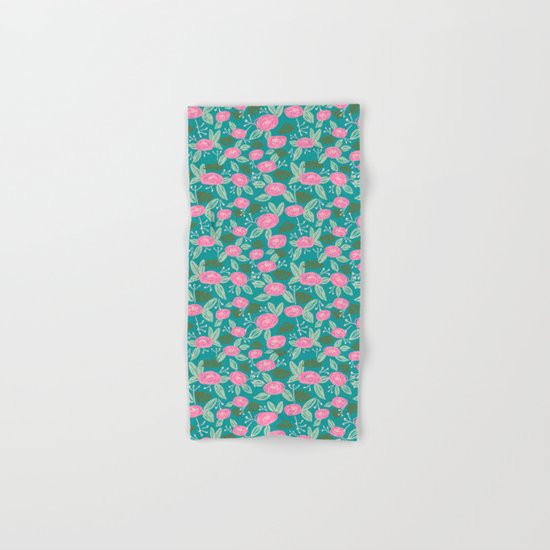 Turquoise blossom blooms painting abstract pattern garden gardener plants summer spring bright Hand & Bath Towel