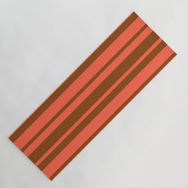 [ Thumbnail: Brown and Red Colored Striped Pattern Yoga Mat ]