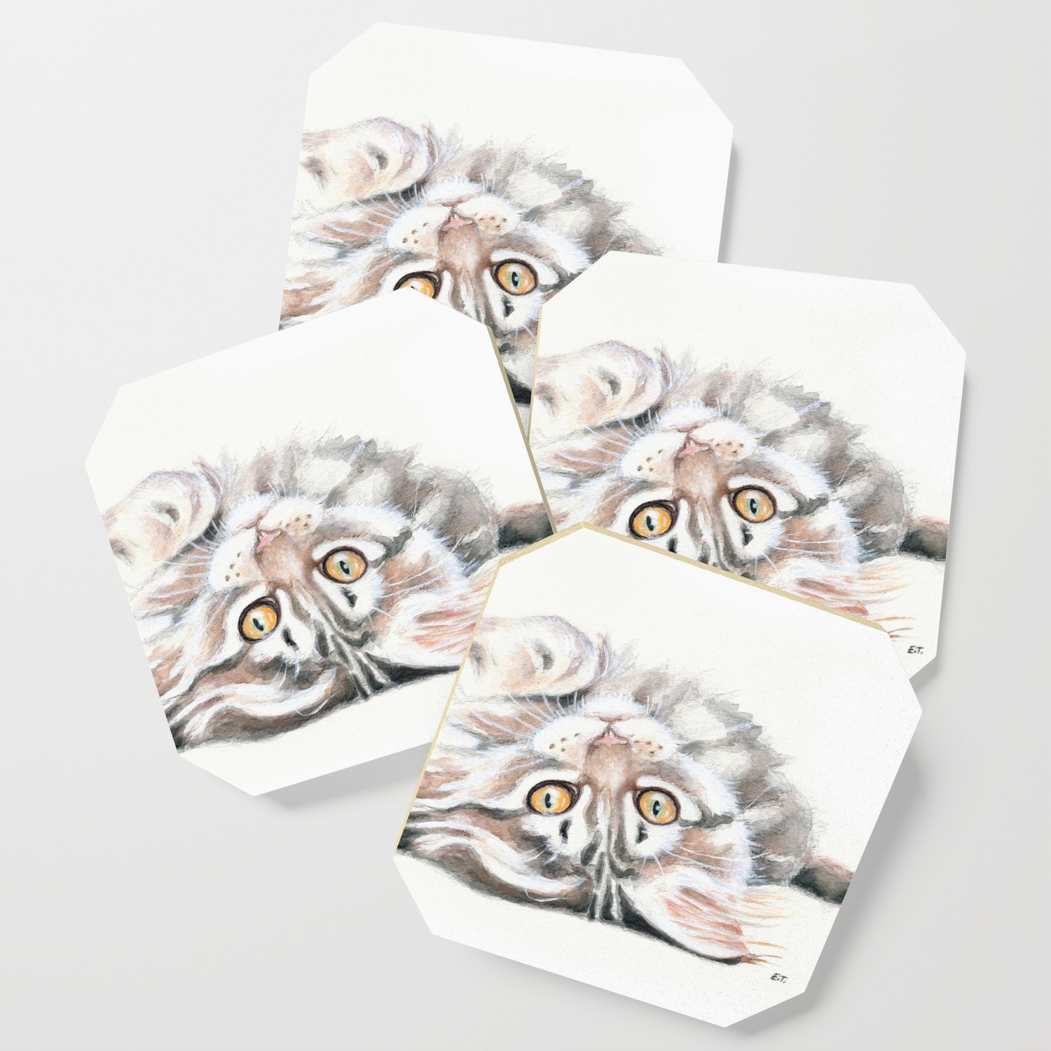 Cute Maine Coon Kitten Playing Coaster By Eveystudios Society6