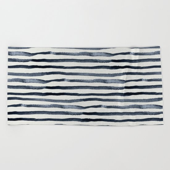 Simply Shibori Stripes Indigo Blue on Lunar Gray Beach Towel