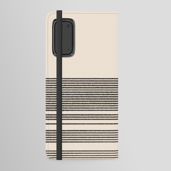 Organic Stripes - Minimalist Textured Line Pattern in Black and Almond Cream Android Wallet Case