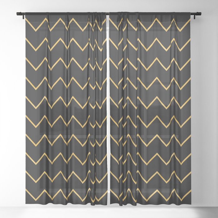 Gold And Black Zig-Zag Line Collection Sheer Curtain
