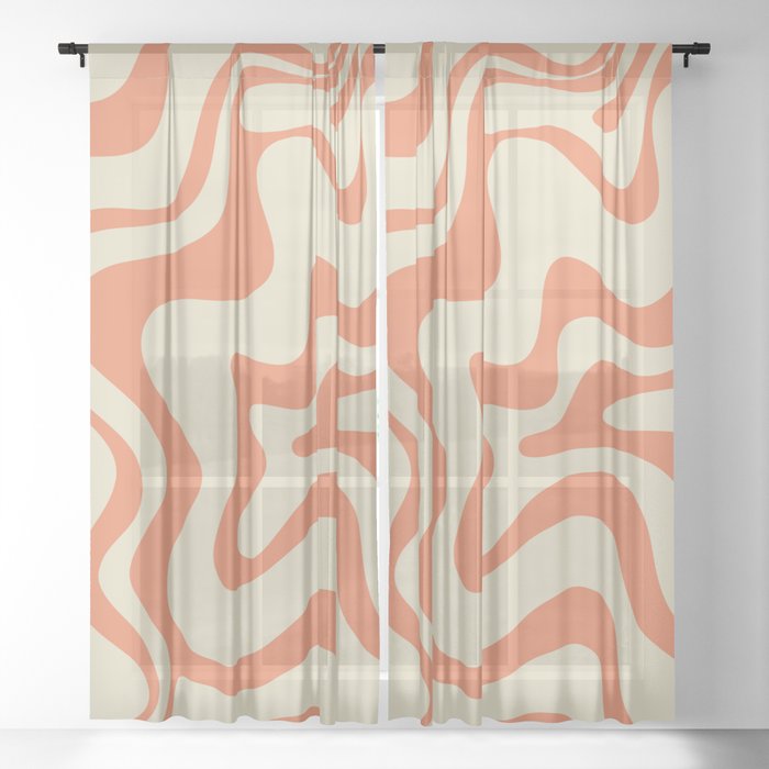 Liquid Swirl Abstract Pattern in Pumpkin Orange and Beige  Sheer Curtain