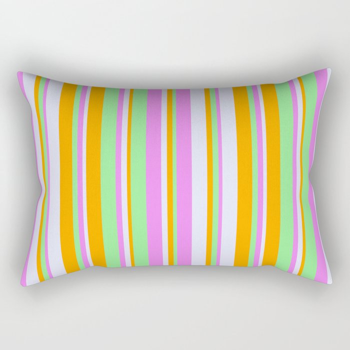 Light Green, Orange, Lavender, and Violet Colored Striped/Lined Pattern Rectangular Pillow