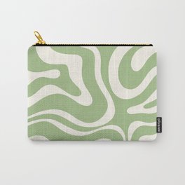 Modern Liquid Swirl Abstract Pattern in Light Sage Green and Cream Carry-All Pouch
