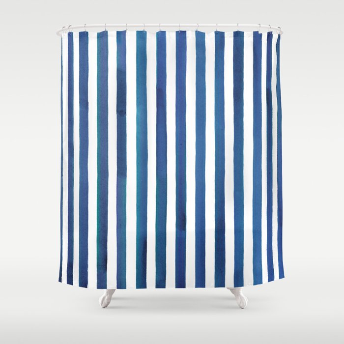 Blue Stripes Shower Curtain By Nataliart