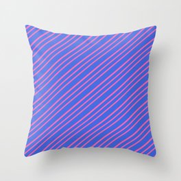 [ Thumbnail: Royal Blue & Hot Pink Colored Lines Pattern Throw Pillow ]
