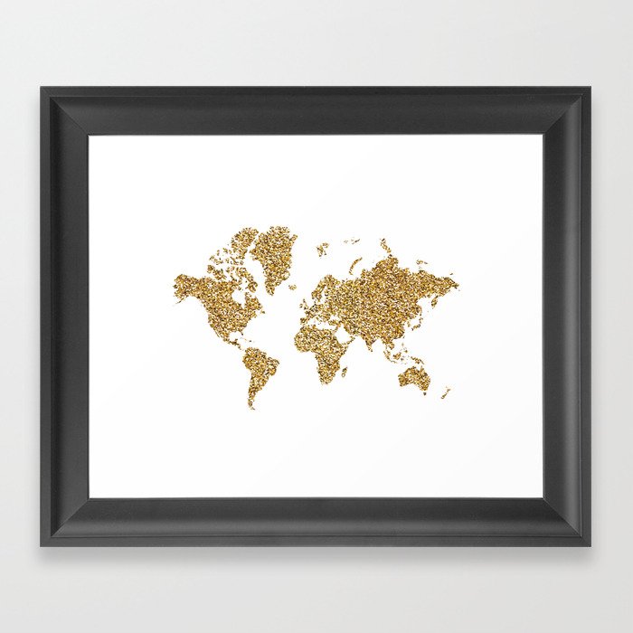 world map white gold Framed Art Print
