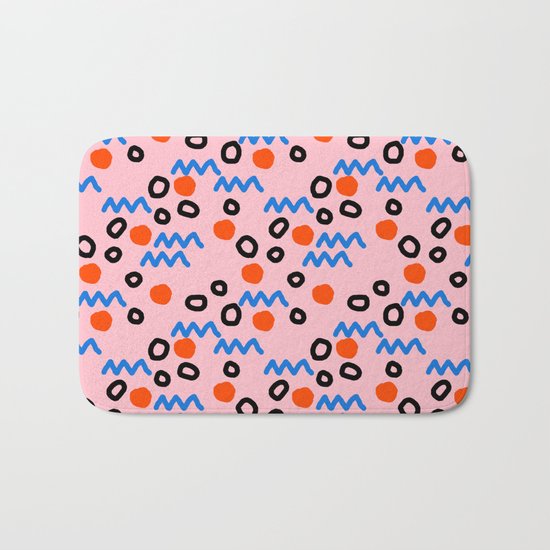 Bro - abstract retro pattern squiggle dot lines grid pink red children 1980s 80s throwback pop art Bath Mat