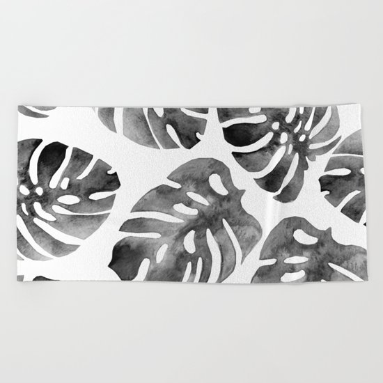 Monstera Black Beach Towel