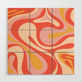 Mod Swirl Retro Abstract Pattern Pink Coral Mustard Cream Wood Wall Art