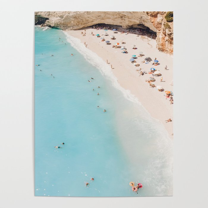 Beach Print, Aerial Beach Print, Porto Katsiki Beach Greece Print, Aerial Photography, Ocean Waves, Waves Print, Sea Print Poster