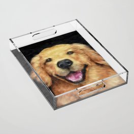 Golden retriever dog wool portrait print Acrylic Tray