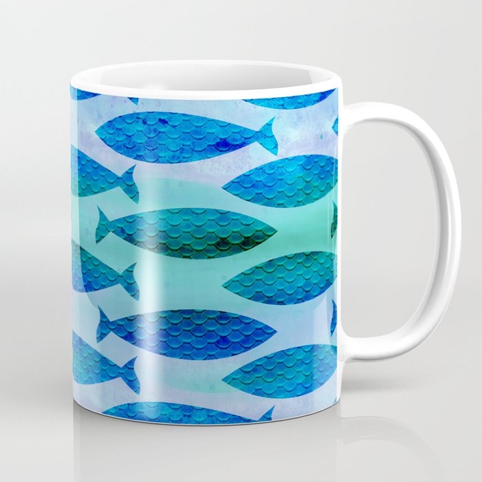 Blue Turquoise Green Watercolor Fish Pattern Coffee Mug