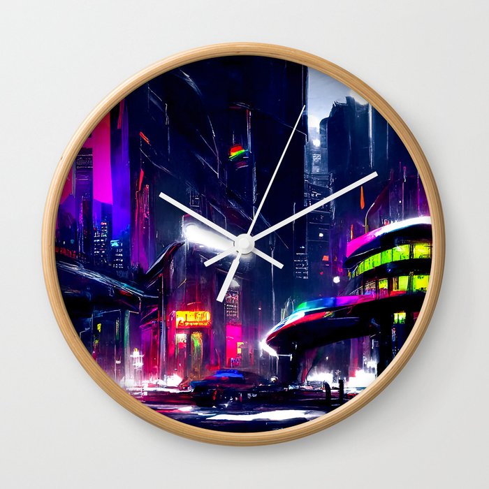 Postcards from the Future - Neon City Wall Clock