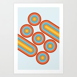 Retro Motion 2 – Orange / Yellow / Blue Abstract Stripe Pattern Art Print