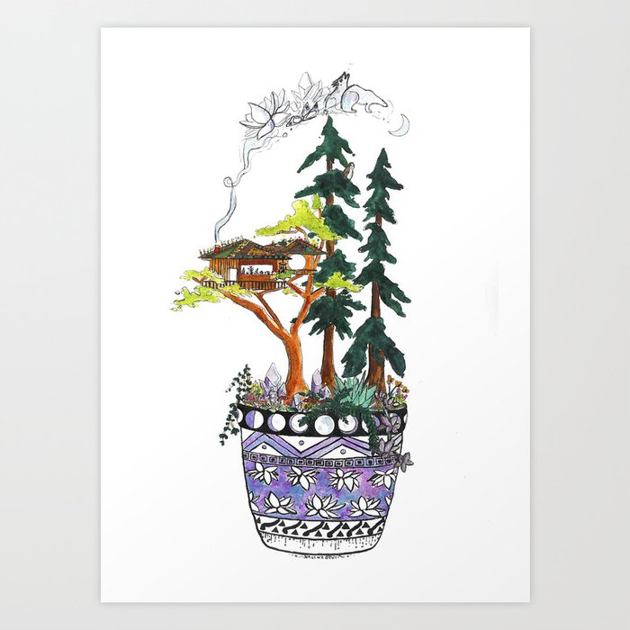 Forest Tree House - Woodland Potted Plant Art Print