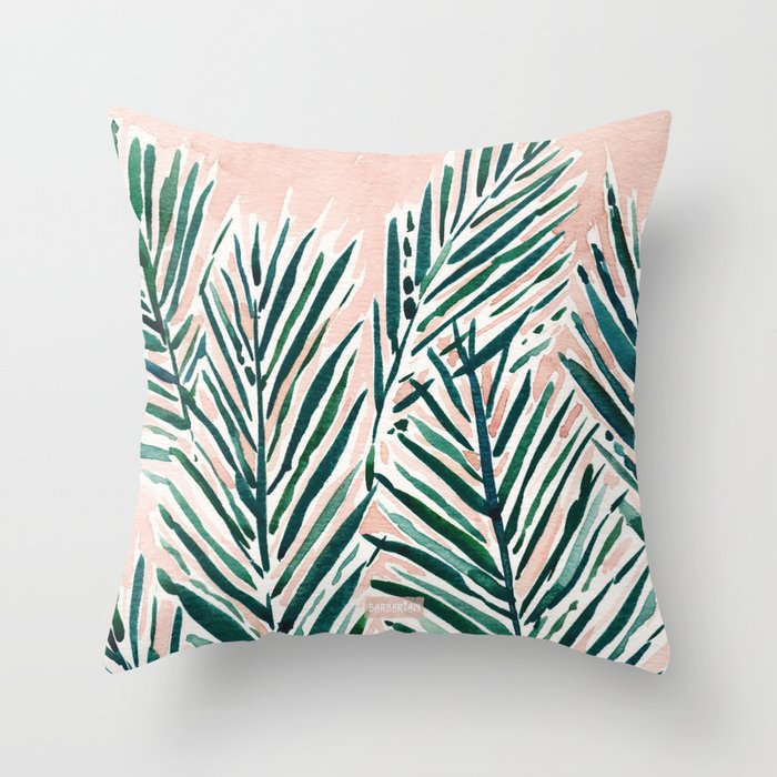 SUNSET PALMS Blush Tropical Print Throw Pillow