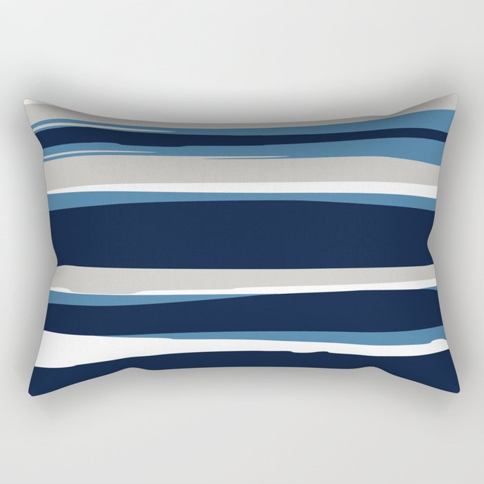 Ocean Beach Striped Landscape, Navy, Blue, Gray Rectangular Pillow