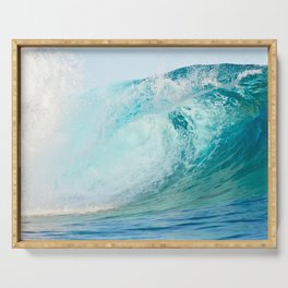 Pacific big surfing wave breaking Serving Tray