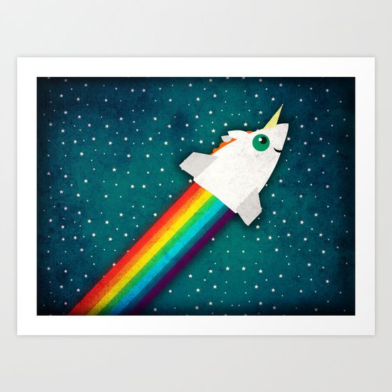 Unicorn Rainbow Rocket Art Print