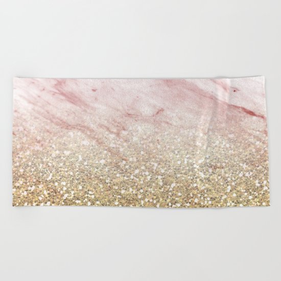 Rose gold marble sunset gradient Beach Towel