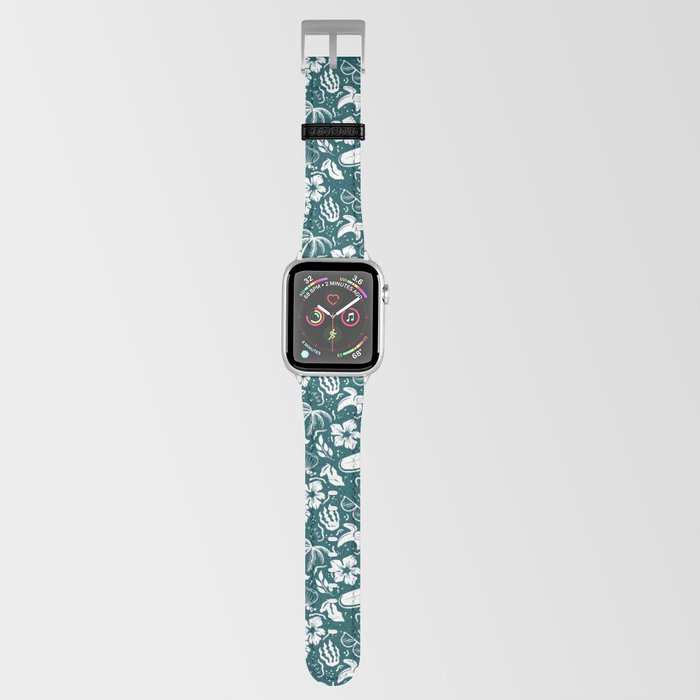 Teal Blue and White Surfing Summer Beach Objects Seamless Pattern Apple Watch Band
