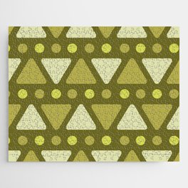 Mid Century Modern Triangles Dots Olive Green Jigsaw Puzzle