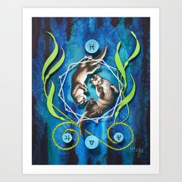 "Friendship" Pisces/ Otters/ Kelp- Herbal Zodiac Series Art Print