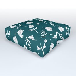 Dark Teal and White Floral Pattern Outdoor Floor Cushion