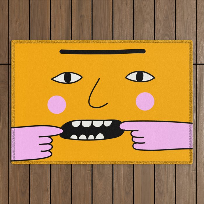 yellow super funny face smirking Outdoor Rug