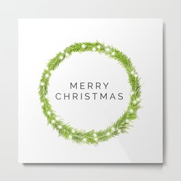 Minimalist Christmas Metal Print | Scandinaviandesign, Merrychristmas, Illustration, Digital, Wreath, Evergreen, Minimalismminimalistchristmas, Minimalism, Fairylights, Drawing 