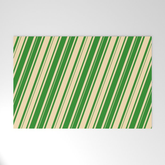Beige & Forest Green Colored Pattern of Stripes Welcome Mat