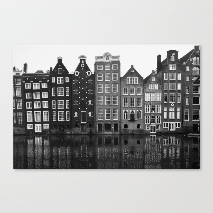 Black and White Amsterdam Canals Canvas Print