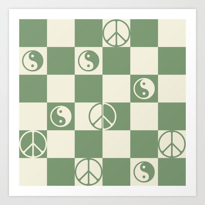 Checkered Peace Symbol & Yin Yang Art Print