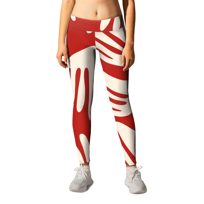 Big Cutouts Papier Découpé Abstract Pattern in Red and Almond Cream Leggings