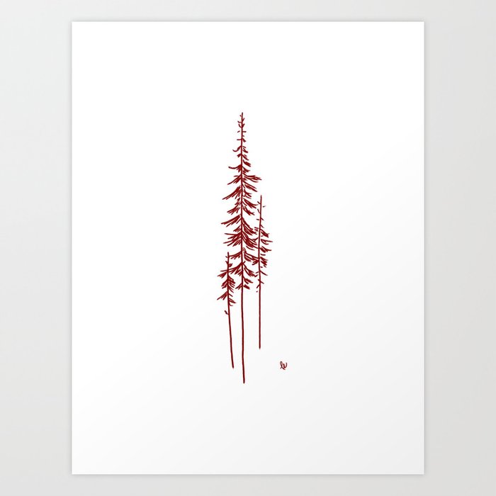 The Forest (White and Red) Art Print