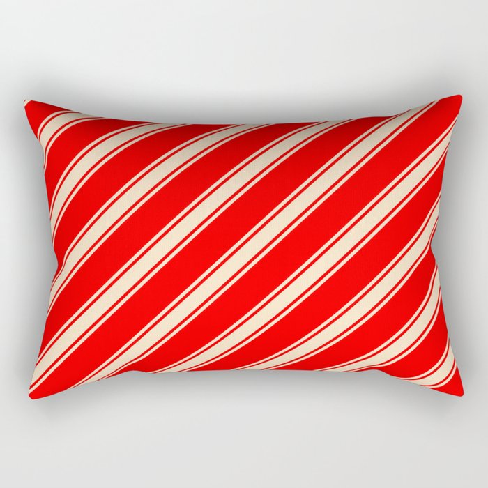 Red & Bisque Colored Lined Pattern Rectangular Pillow