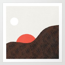 Sun, moon and mountain abstract minimalist earthy print Art Print