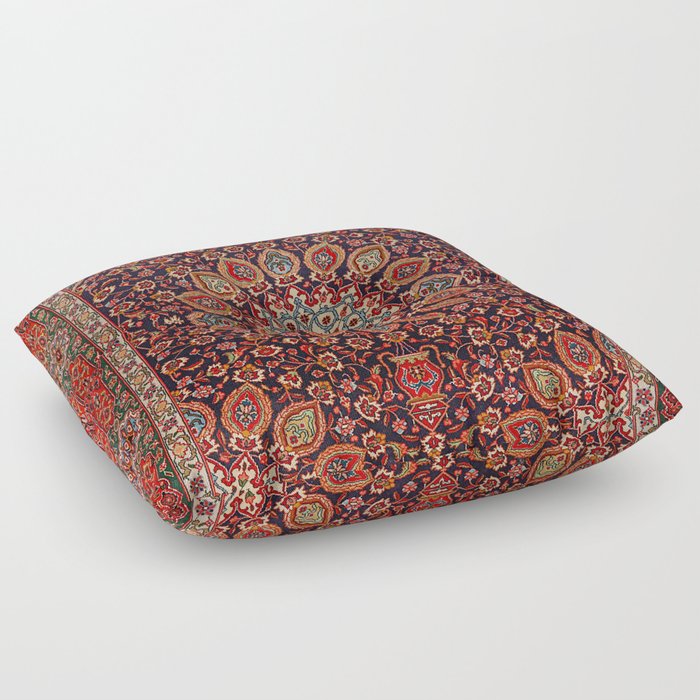 Persian Tabriz Old Century Authentic Multi-Color Black Radial Geometric Vintage Rug Pattern Floor Pillow