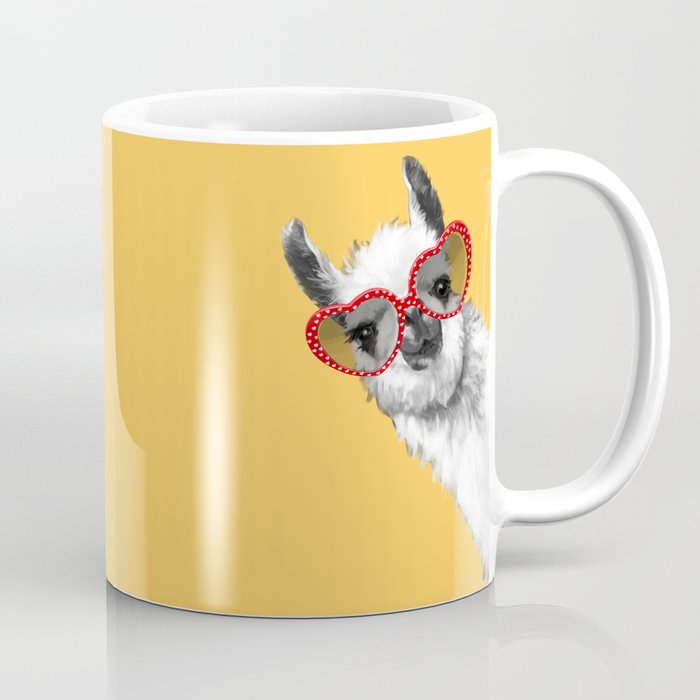 Fashion Hipster Llama with Glasses Coffee Mug