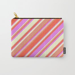 [ Thumbnail: Dark Salmon, Red, Violet, and Light Yellow Colored Lined/Striped Pattern Carry-All Pouch ]