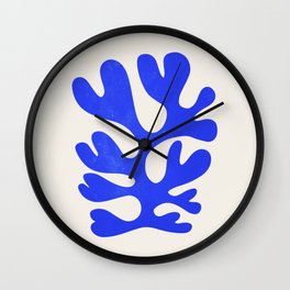 Electrik: Matisse Color Series III | Mid-Century Edition Wall Clock | Leaf, Boho, Blue, Plant, Matisse, Leaves, Shapes, Vintage, Botanical, Retro 