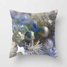 Christmas tinsel and baubles in silver tones Throw Pillow