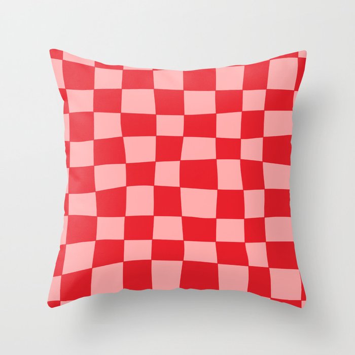 Hand Drawn Checkerboard Pattern (red/pink) Throw Pillow