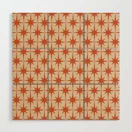 Midcentury Modern Atomic Starburst Pattern Mid Mod Burnt Orange and Beige Wood Wall Art
