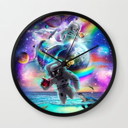 Space Cat Astronaut In Rainbow Galaxy Dolphin Rainbow Wall Clock