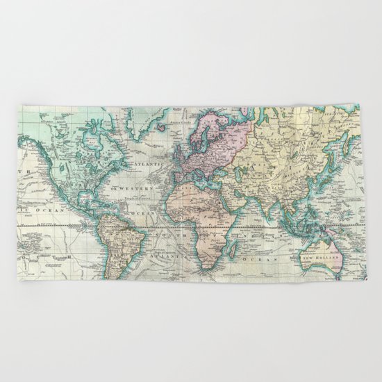 Vintage Map of The World (1801) Beach Towel