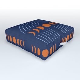 Geometric Lines and Shapes 12 in Navy Blue Orange (Rainbow and Moon Phases Abstract) Outdoor Floor Cushion