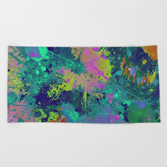 Messy Art I - Abstract, paint splatter painting, random, chaotic and messy artwork Beach Towel